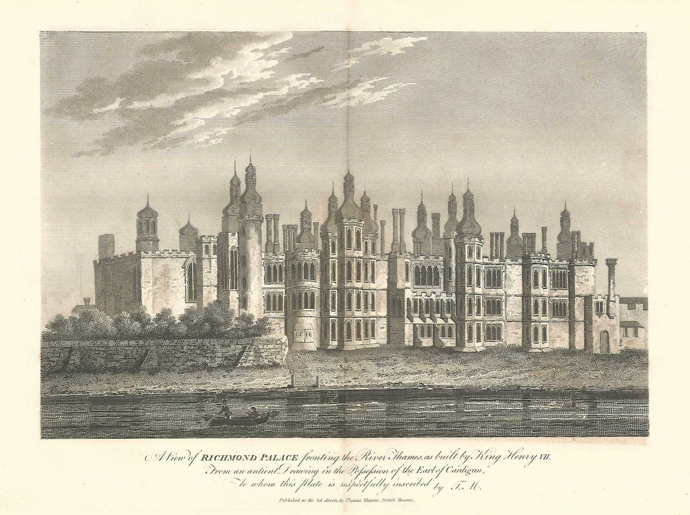 Richmond Palace on the River Thames antique print 1811