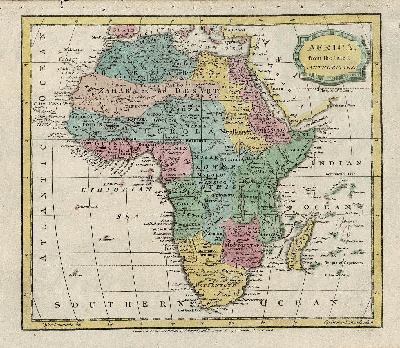 Africa guaranteed original antique map dated 1816