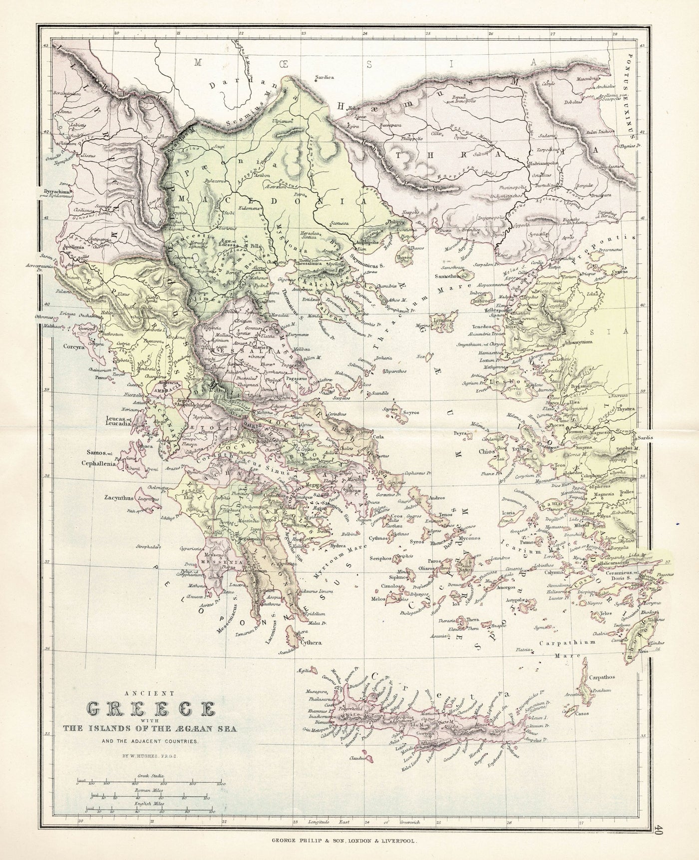 Ancient Greece antique map published 1891