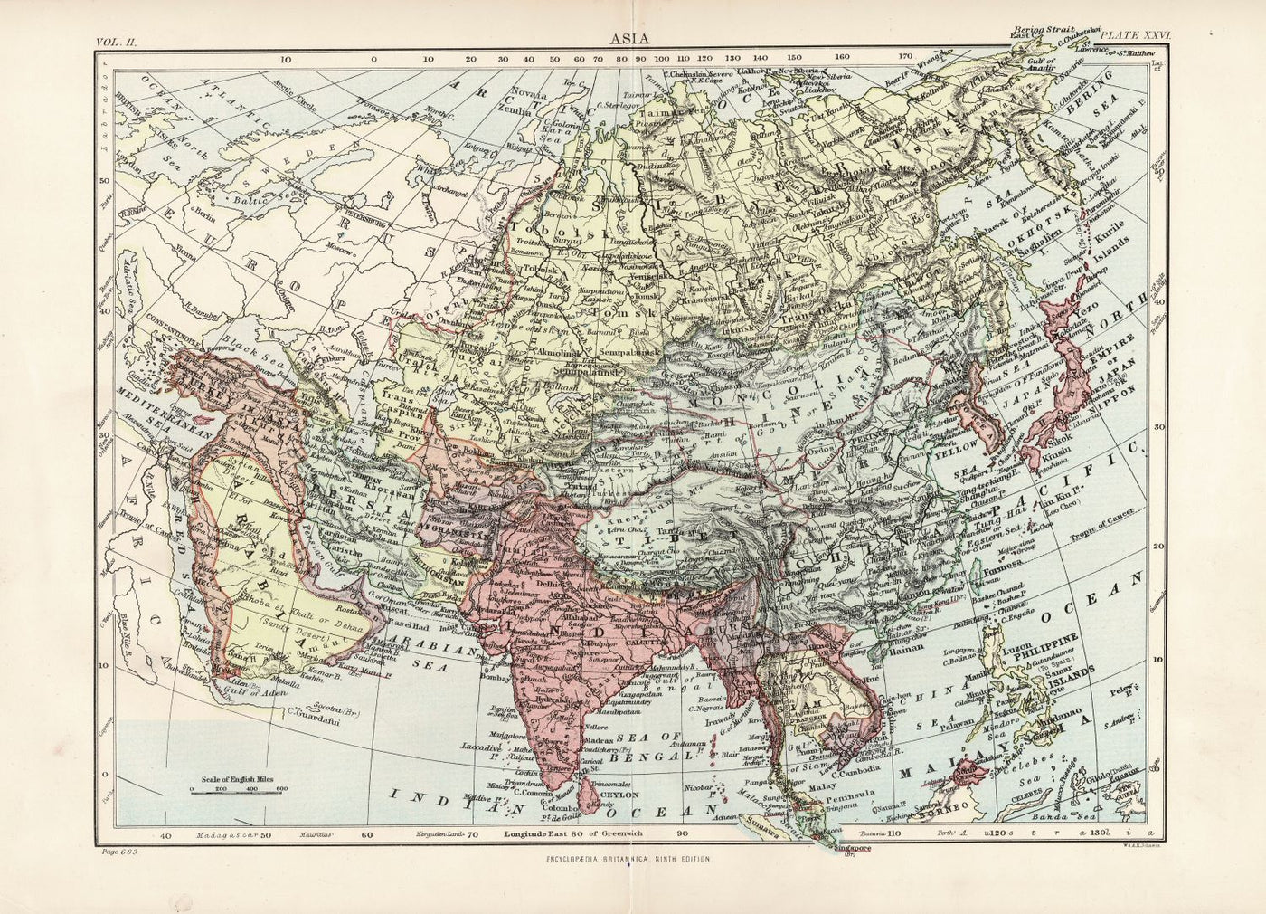 Asia guaranteed original antique map published c.1889