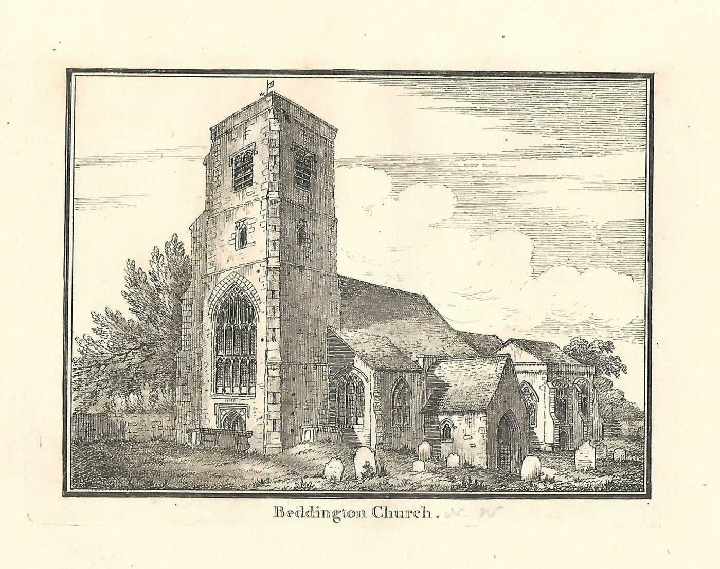 Beddington St Mary's Church Wallington antique print 1811