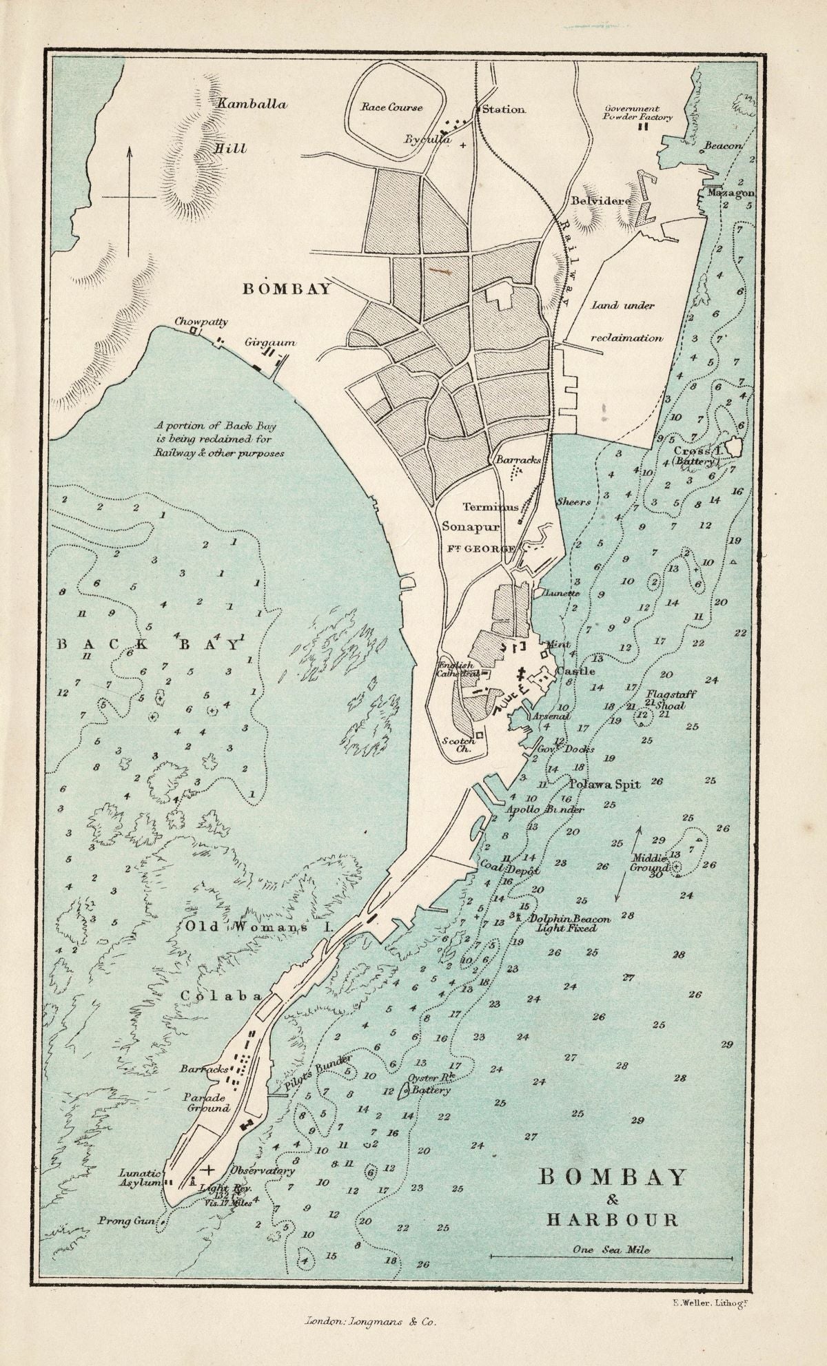 Mumbai (Bombay) India guaranteed antique map published 1871