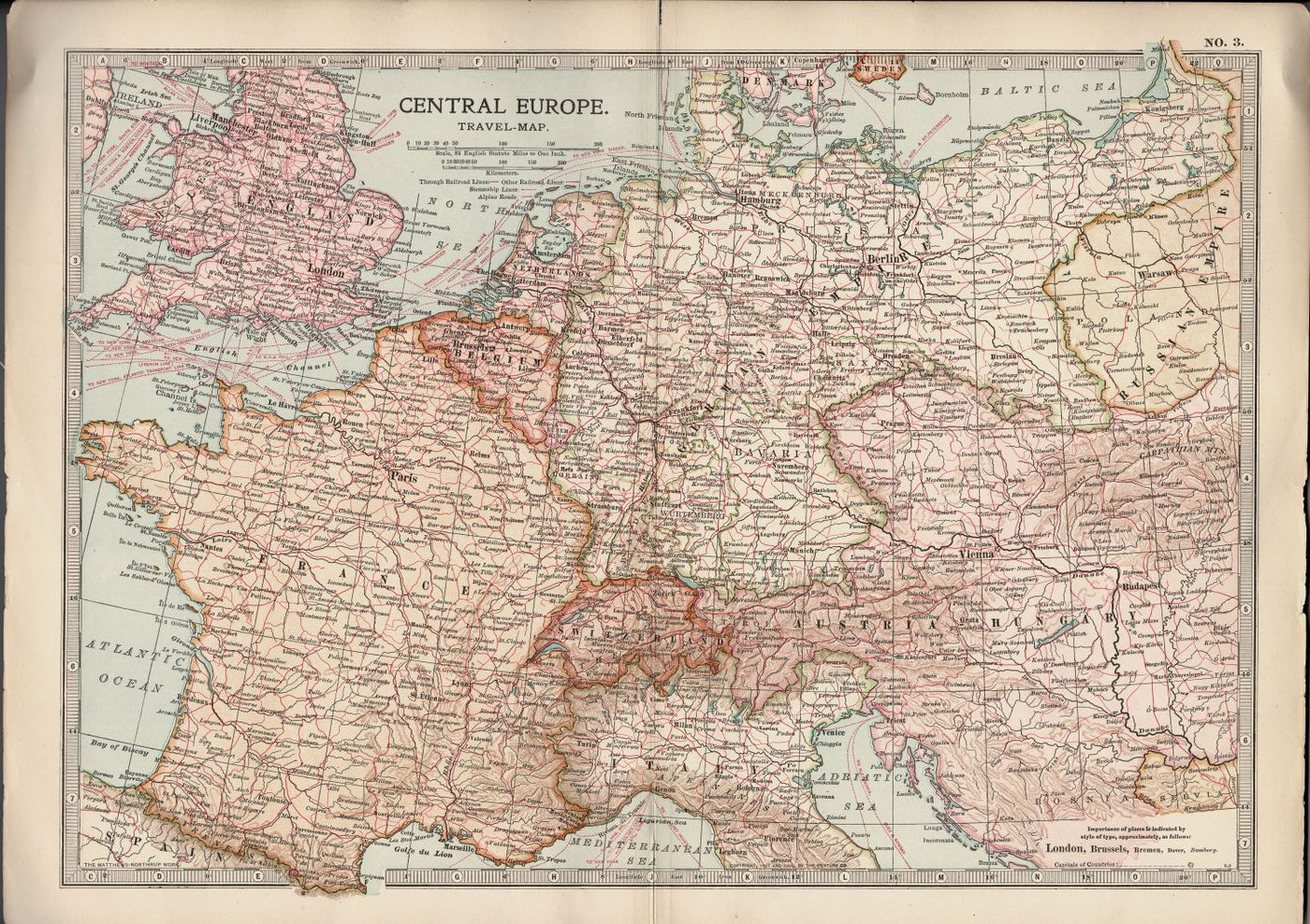 Central Europe Travel Map antique map Encyclopedia Britannica 1903