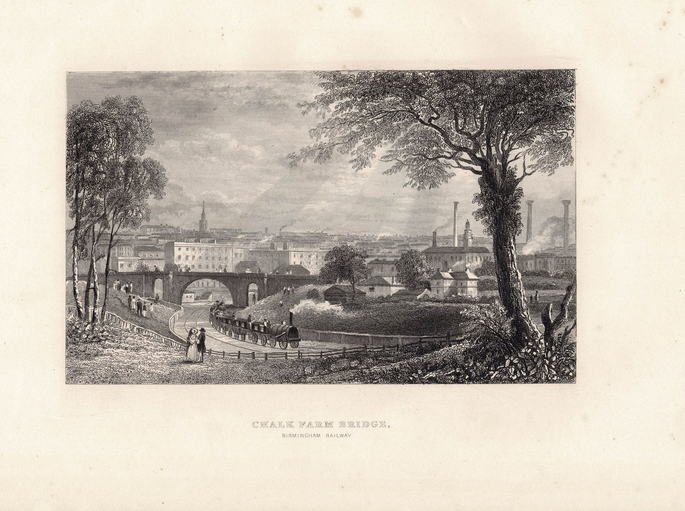 Chalk Farm Bridge across the Birmingham Railway antique print 1838