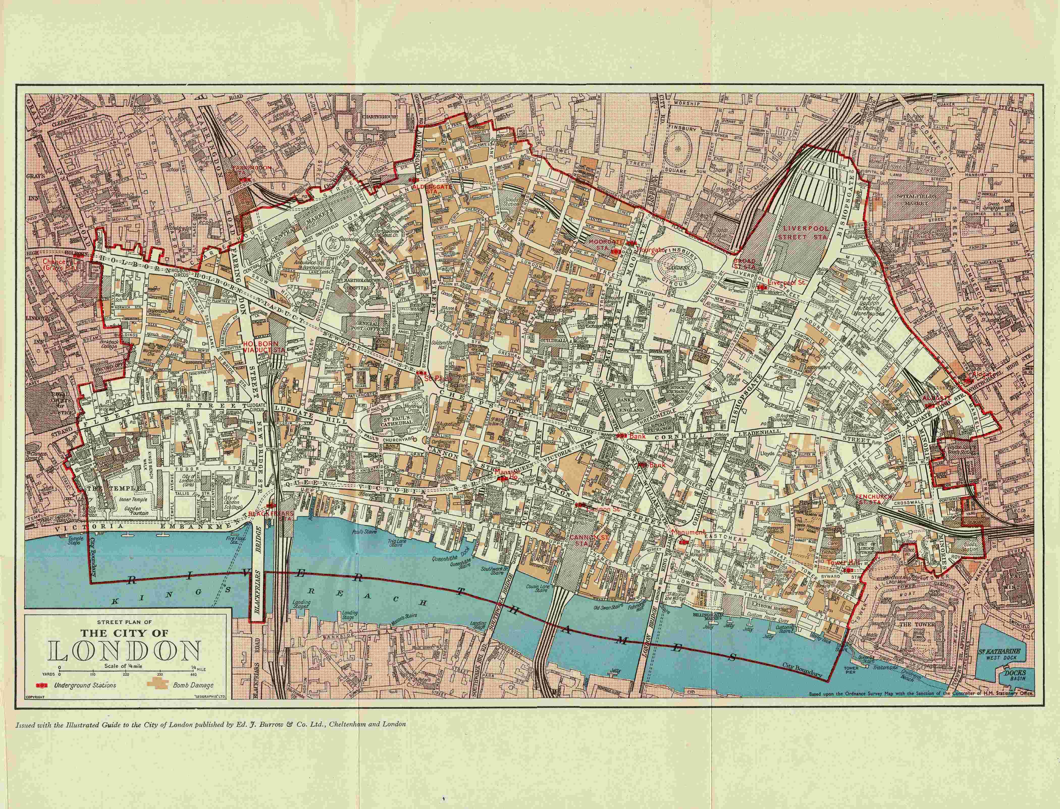 City of London World War Two (WW2) bomb damage map. – Maps and Antique