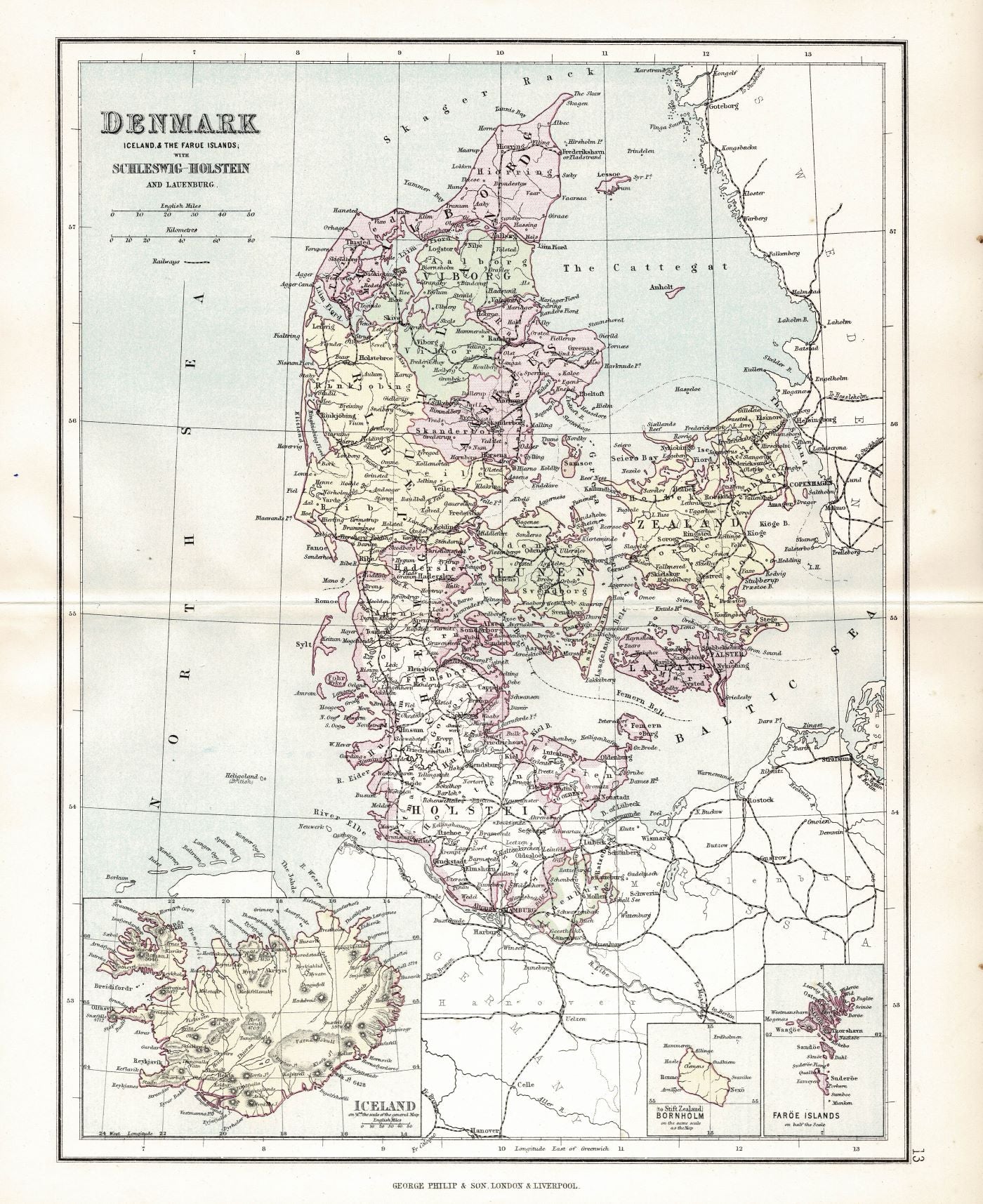 Denmark antique map 1891