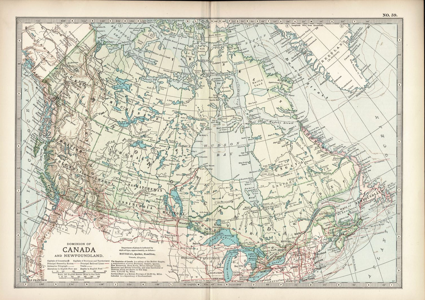 Canada & Newfoundland antique map from Encyclopaedia Britannica 1903