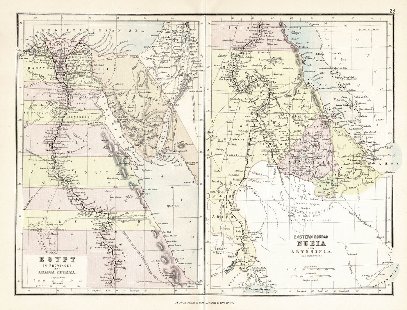 Egypt and Nubia antique map 1891