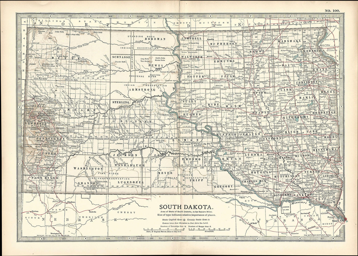 South Dakota antique map No.100 Encyclopaedia Britannica 1903