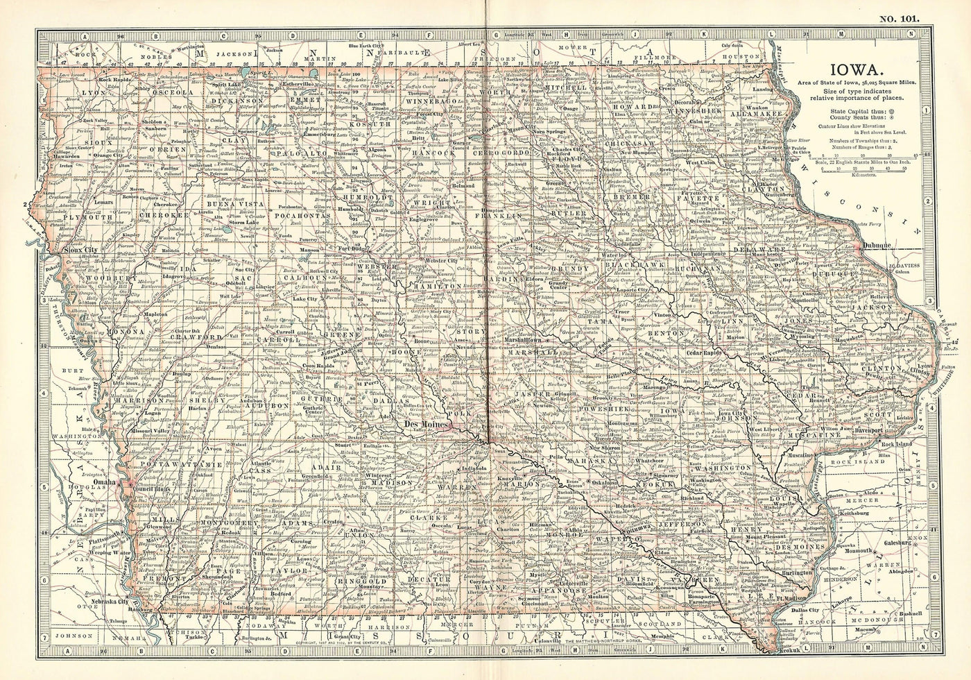 Iowa antique map Encyclopaedia Britannica 1903