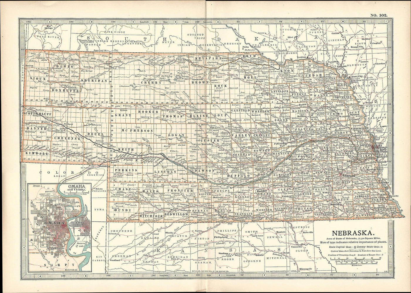 Nebraska antique map Encyclopaedia Britannica 1903