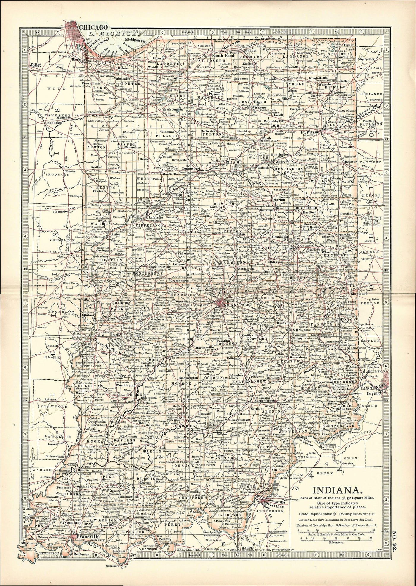 Indiana antique map Encyclopaedia Britannica 1903