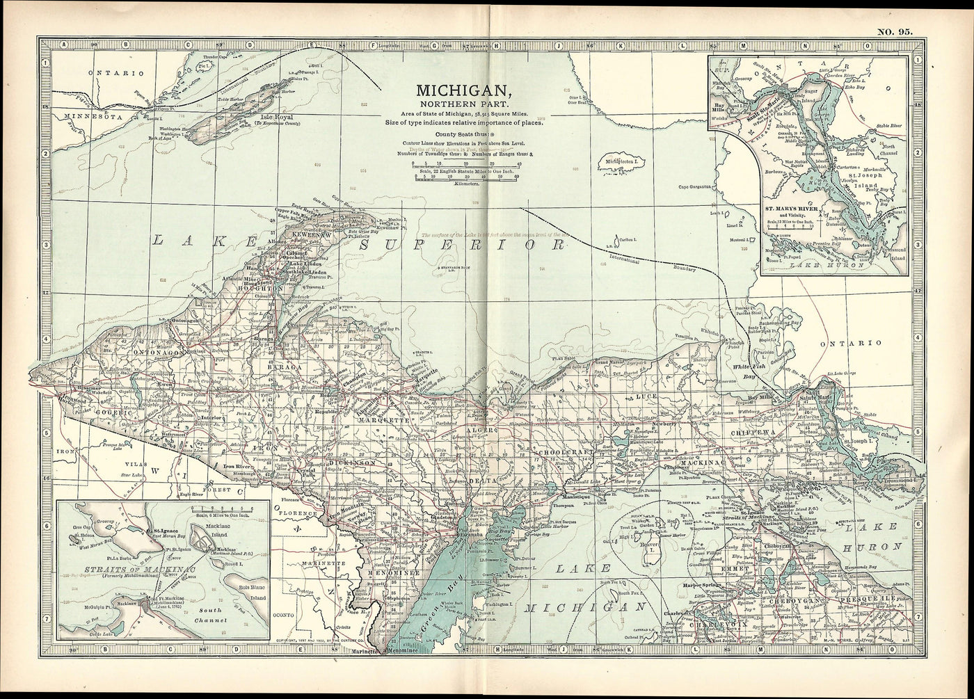 Michigan's Upper Peninsula antique map Encyclopaedia Britannica 1903