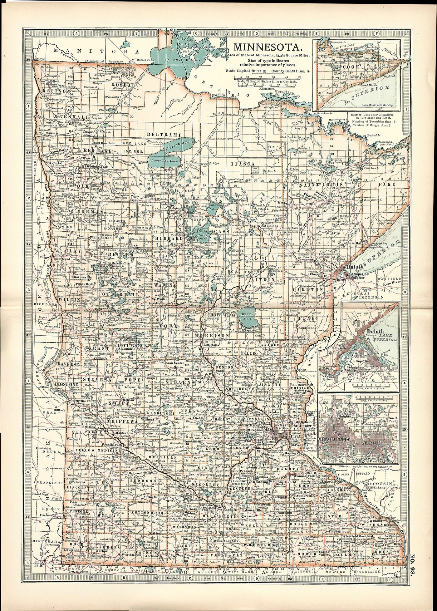 Minnesota antique map from Encyclopaedia Britannica 1903