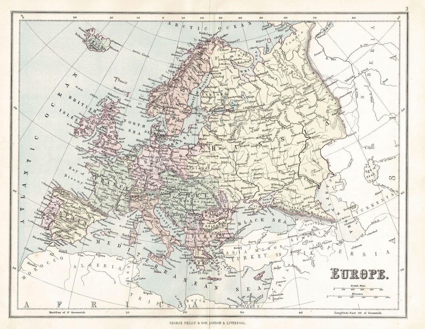 Europe antique map, 1891