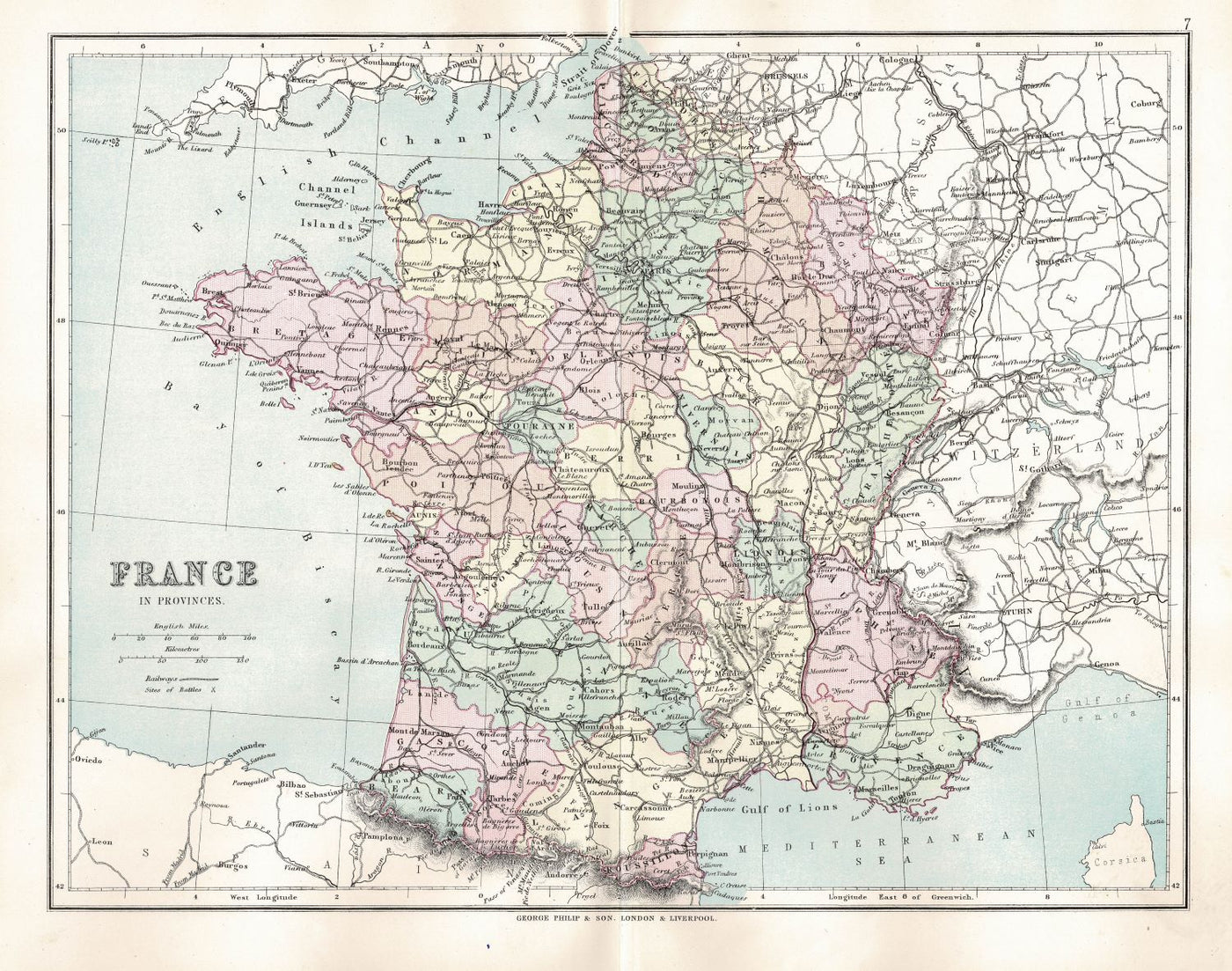 France in Provinces antique map, 1891