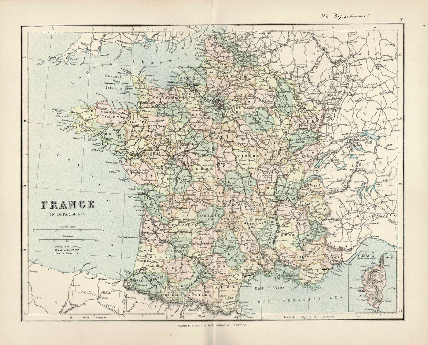 France, Antique Map, 1886
