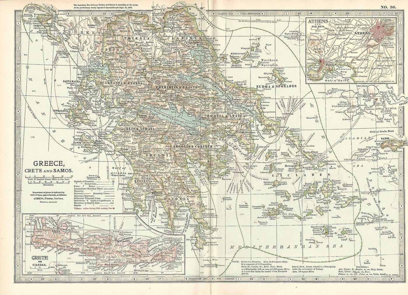 Ancient Greece antique map Encyclopaedia Britannica published 1903