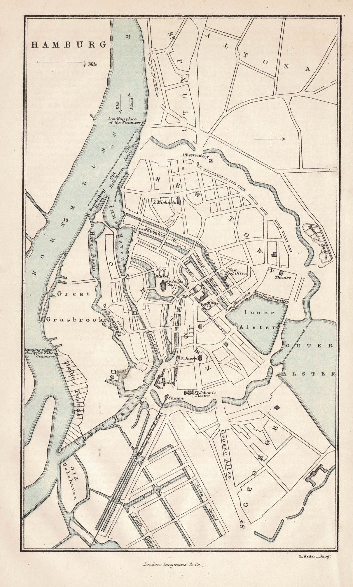 Hamburg guaranteed original antique map published 1871