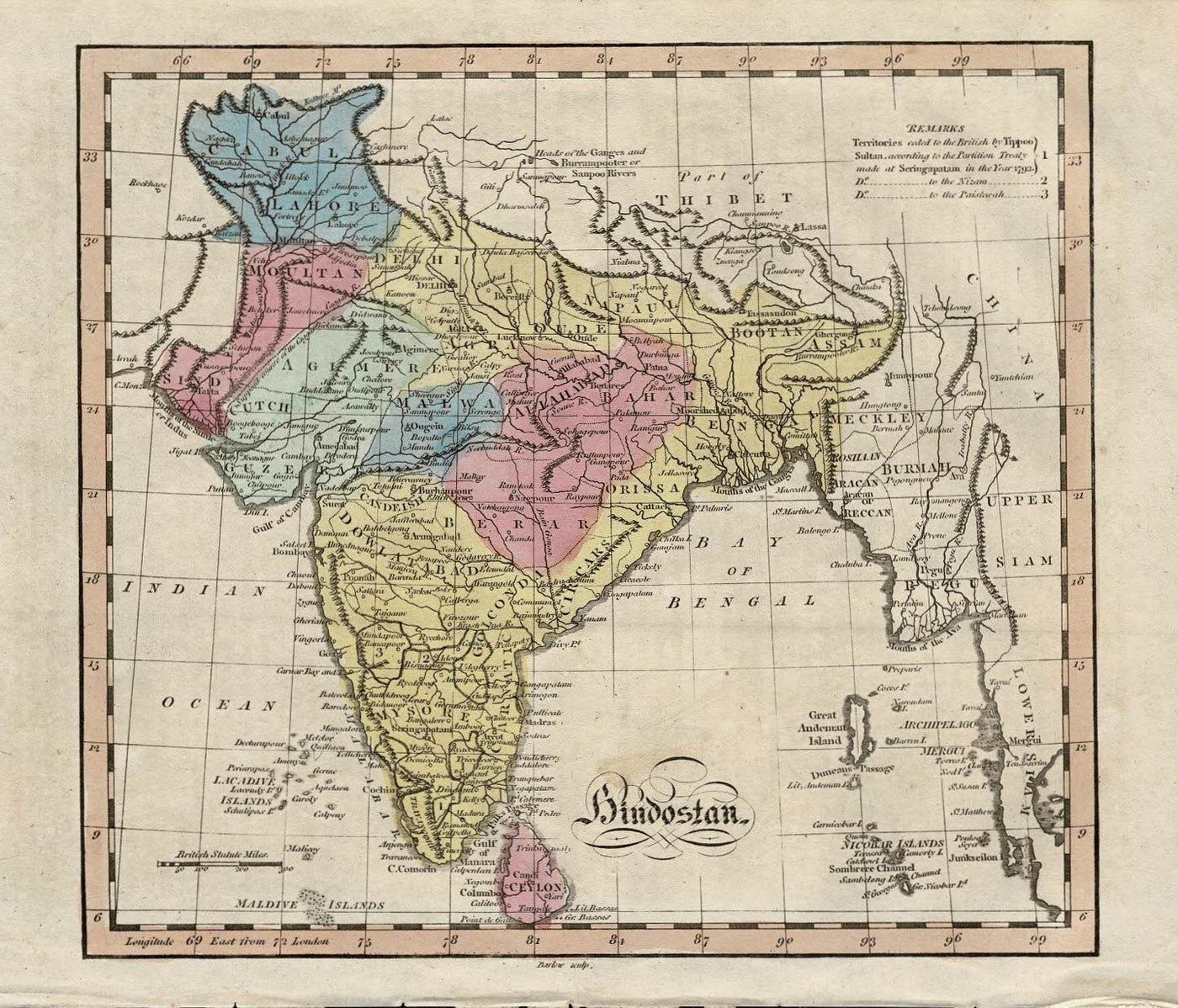 India Hindoostan antique map published 1815