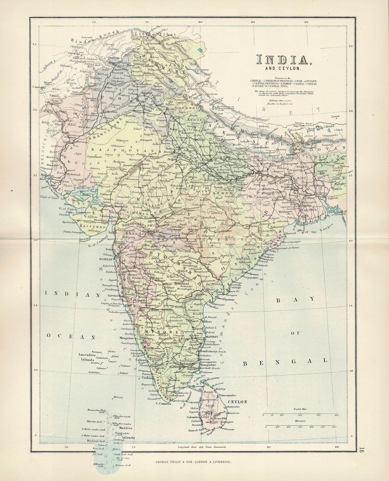 India, Antique Map, 1886