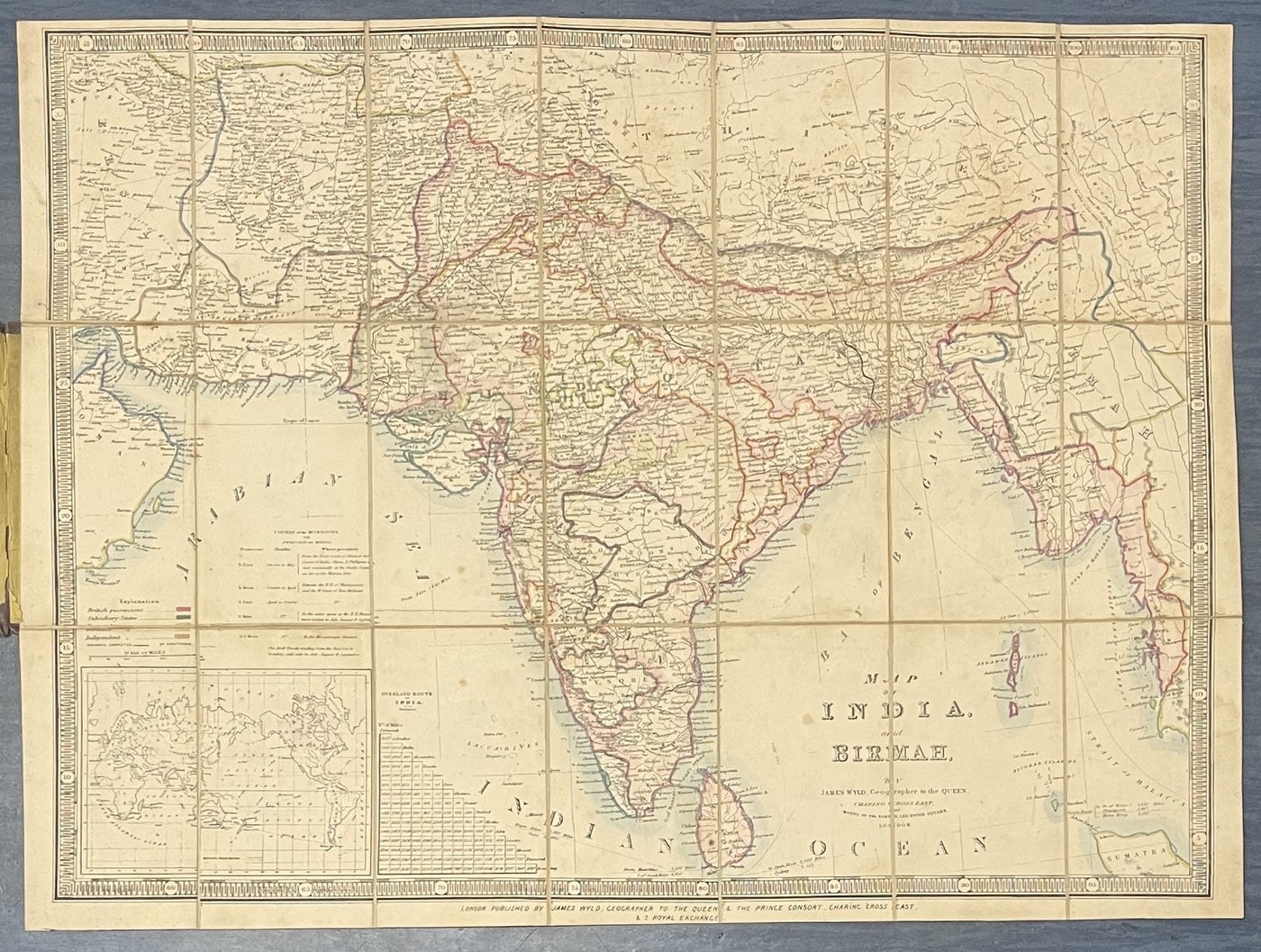 India Burma antique folding map