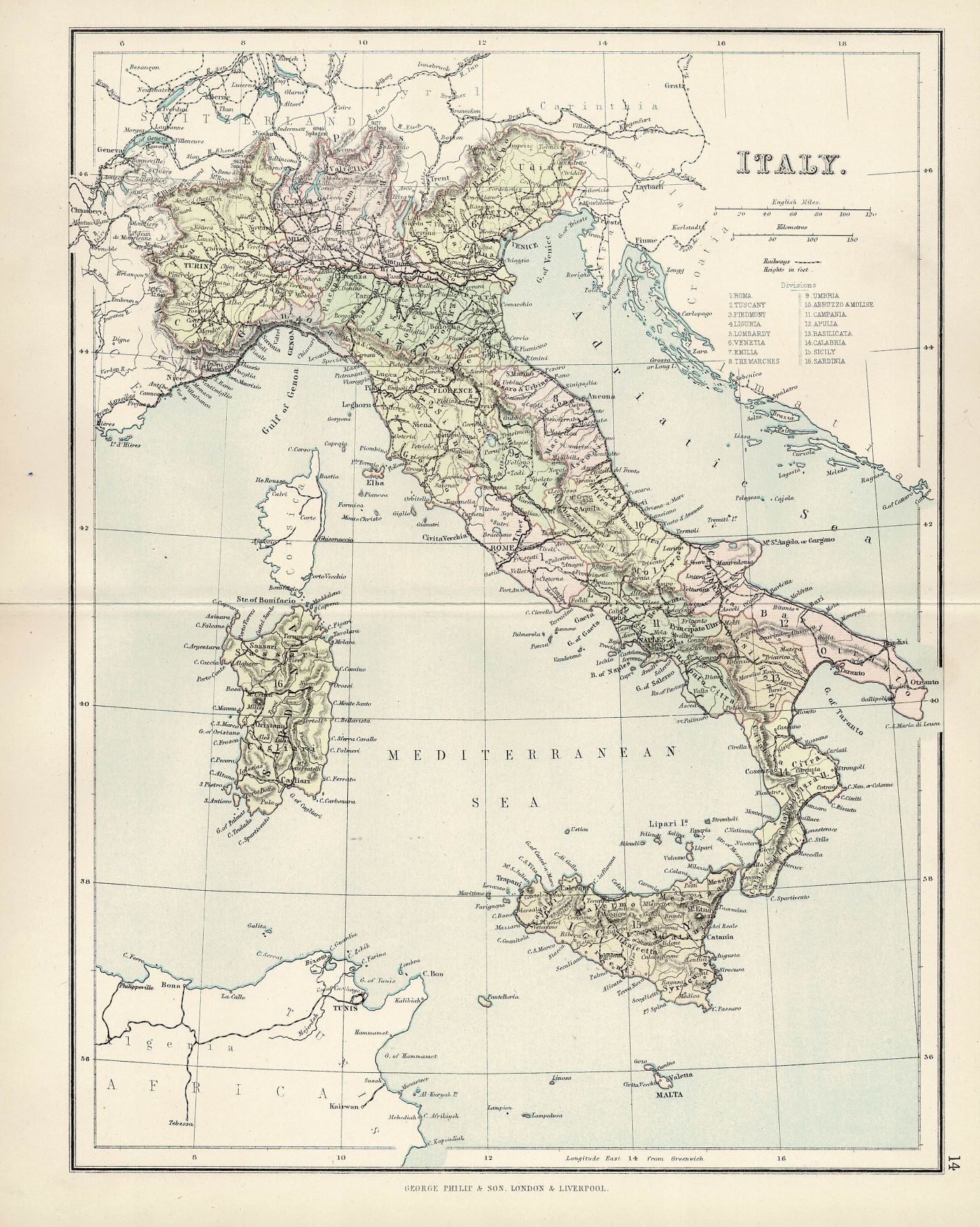 Italy, Antique Map, 1886