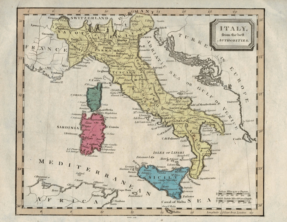 Italy antique map published 1815