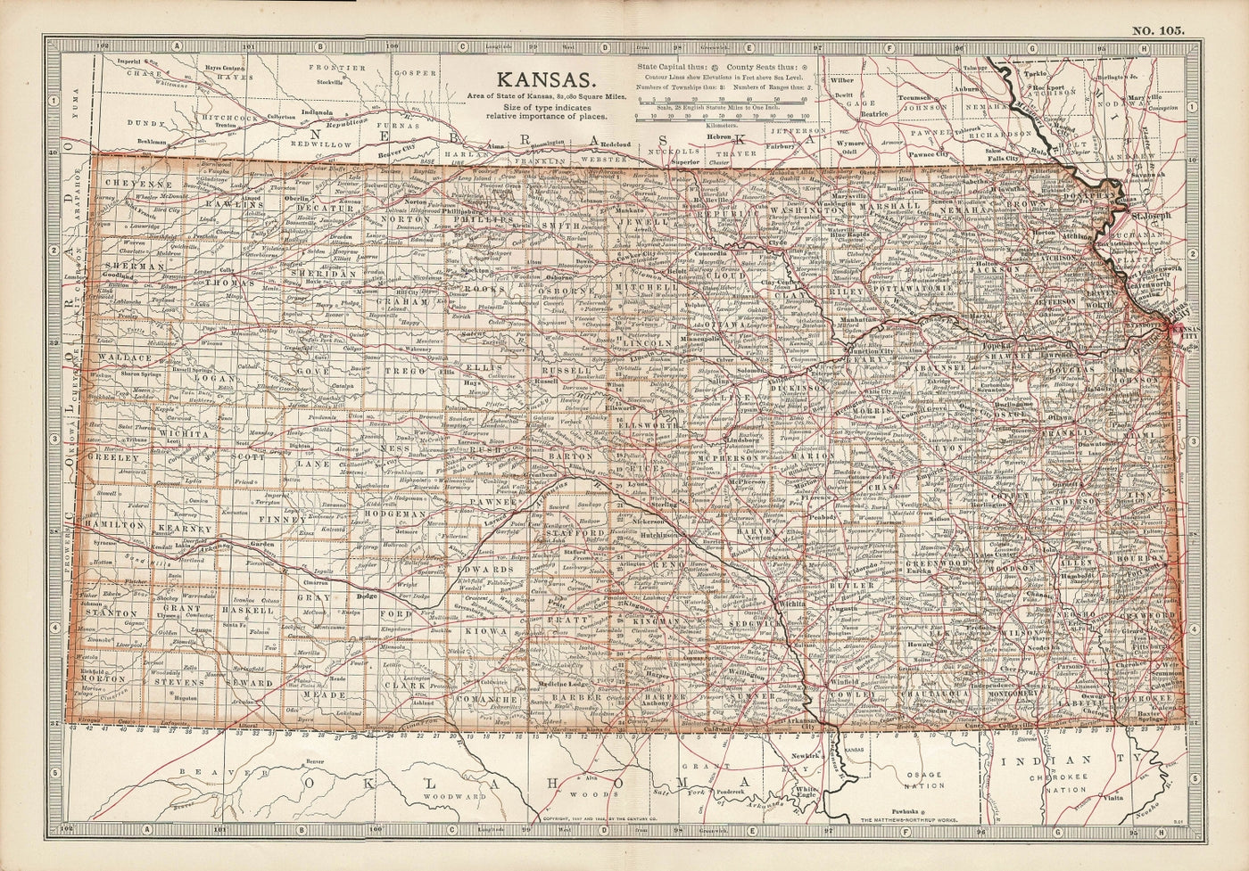 Kansas antique map Encyclopaedia Britannica 1903