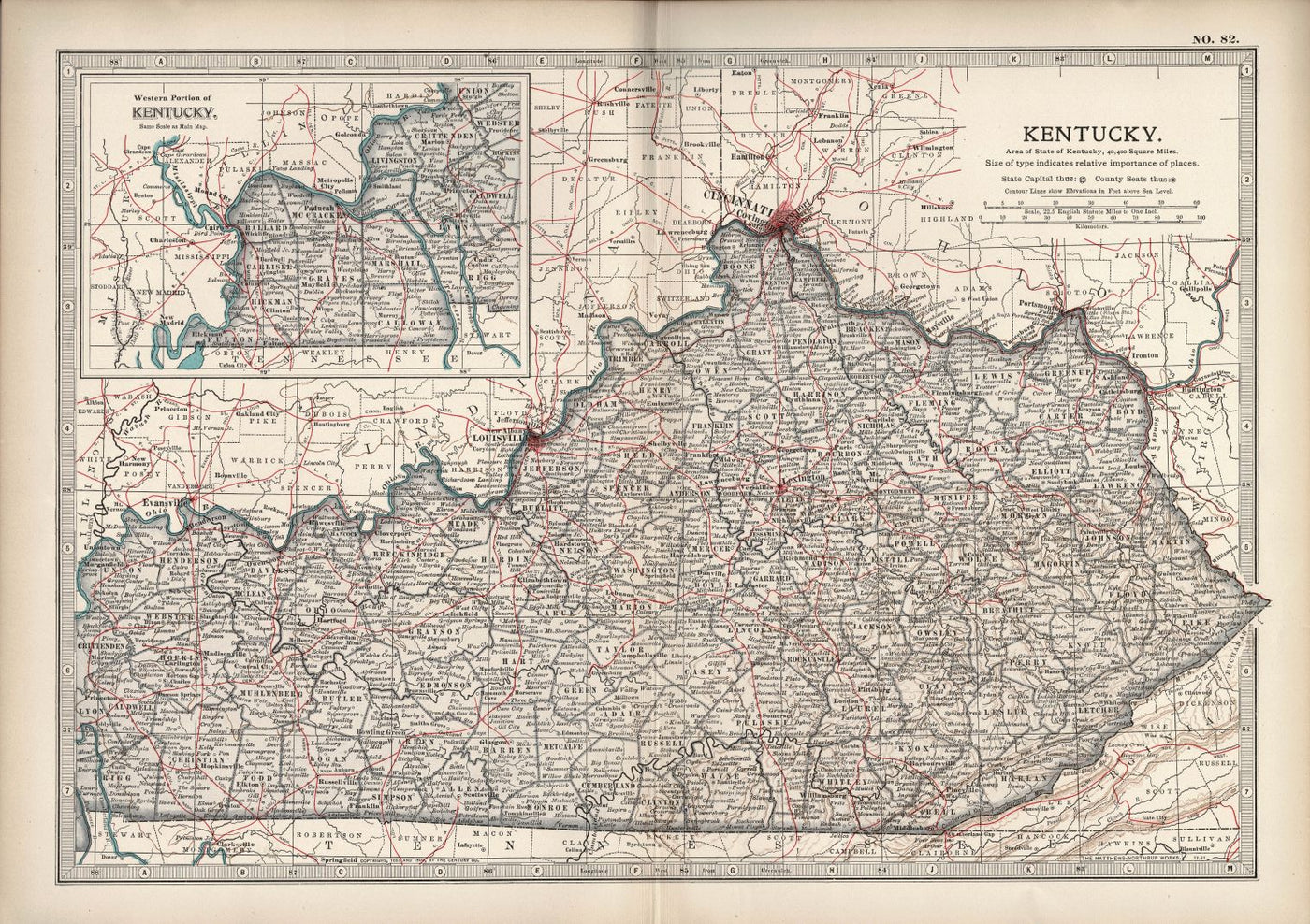 Kentucky antique map Encyclopaedia Britannica 1903