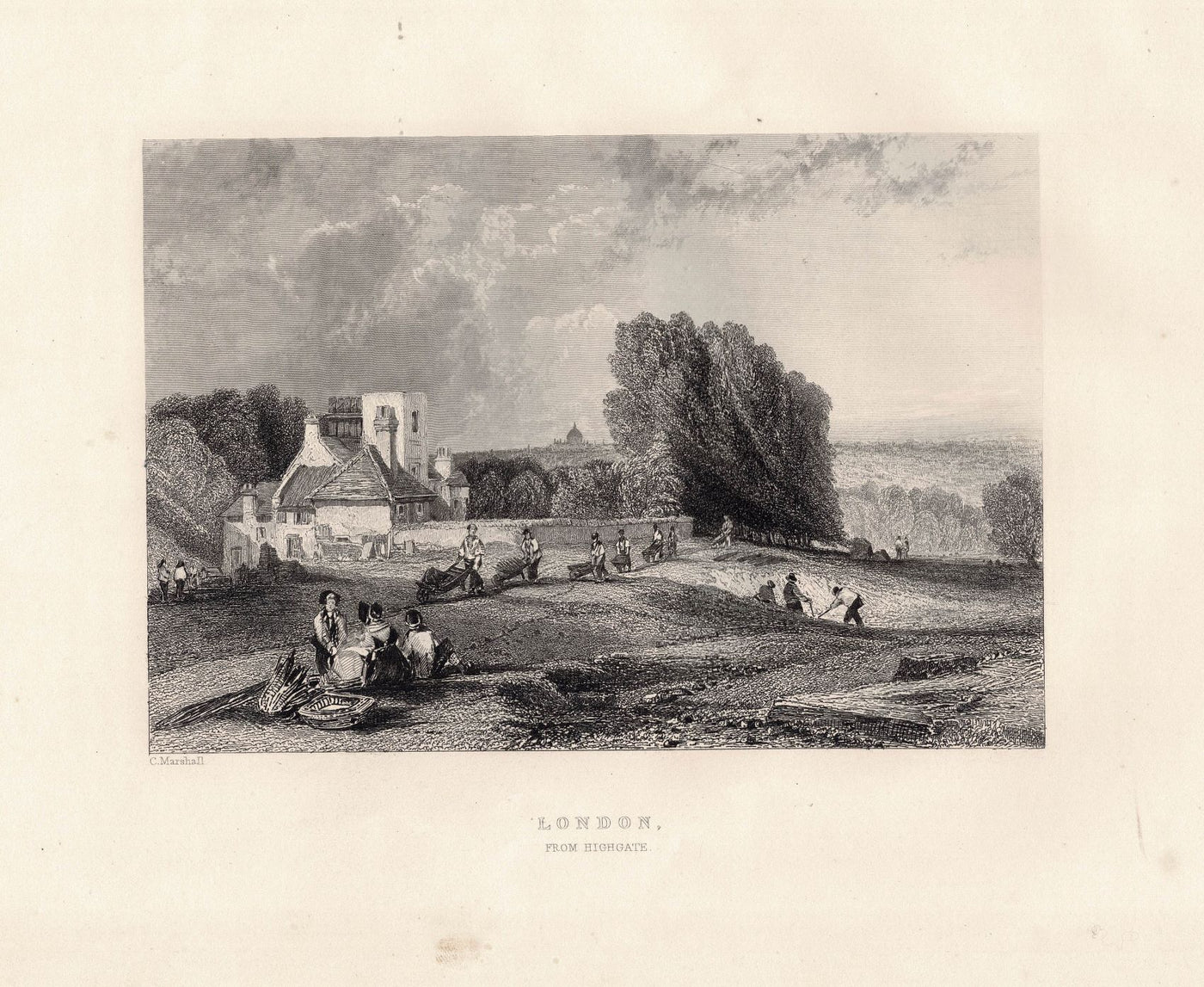 London from Highgate antique print published 1838