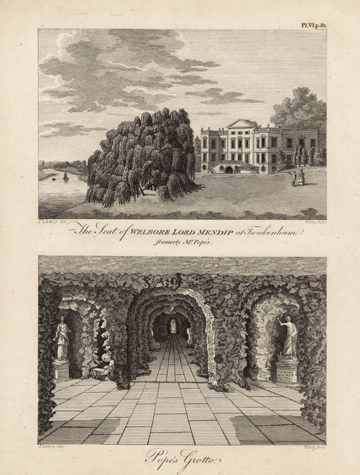Pope's Grotto at Lord Mendip's Seat Croydon antique prints 1811