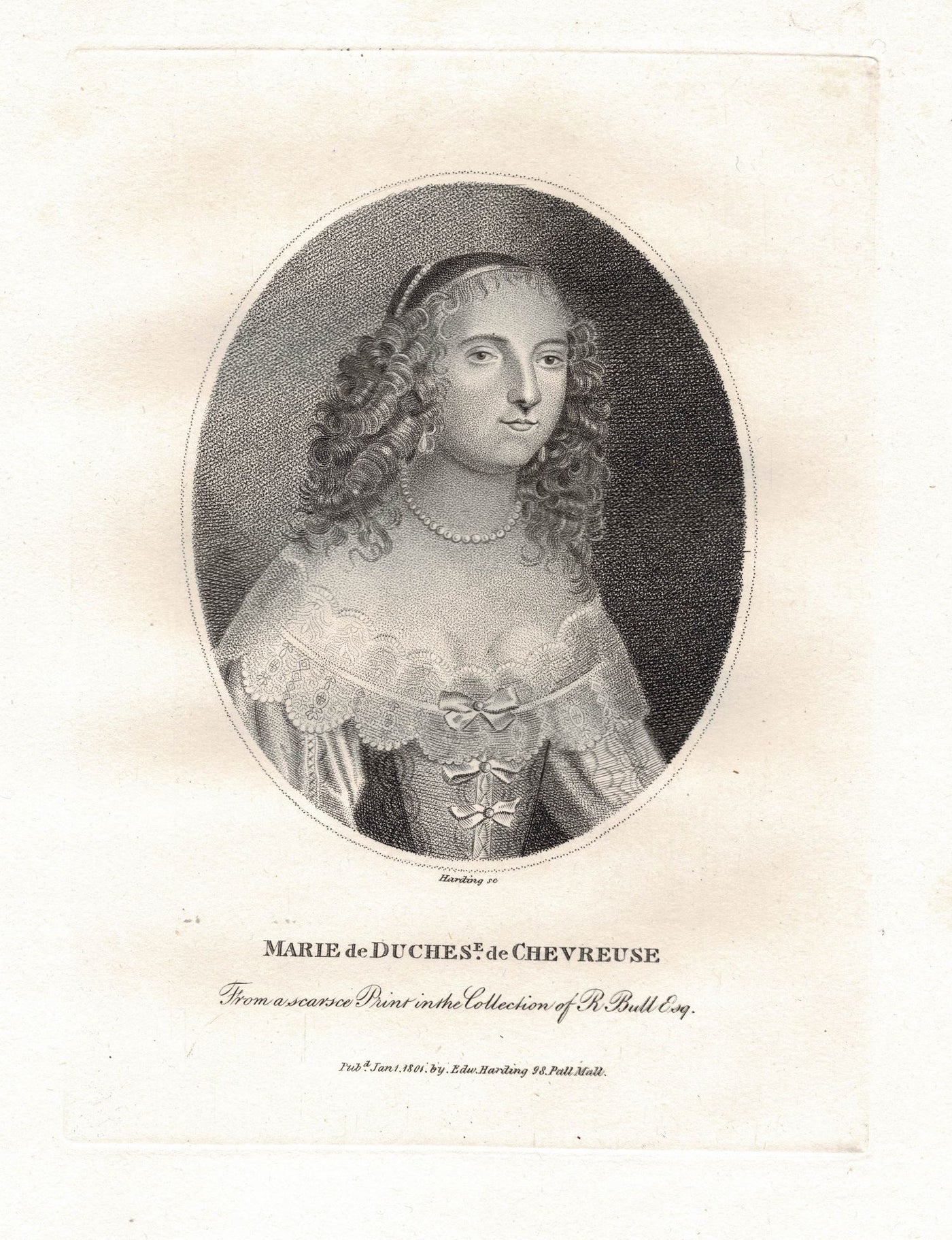 Marie de Duchess De Chevreuse antique print published in 1801