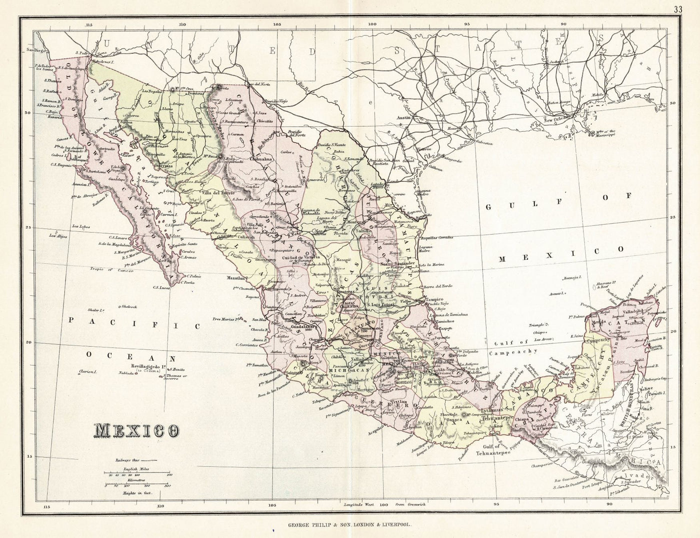 Mexico antique map 1891