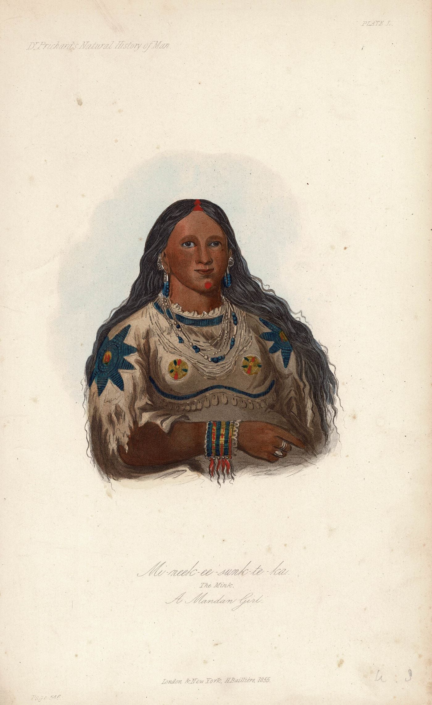 Mink a native American female of the Mandan tribe antique print 1855
