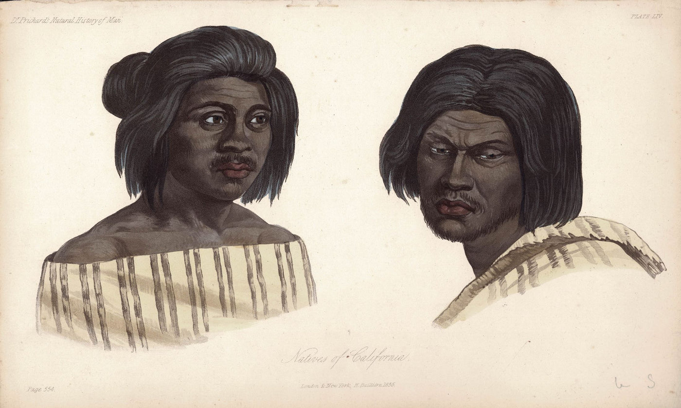 California Native Americans antique print 1855
