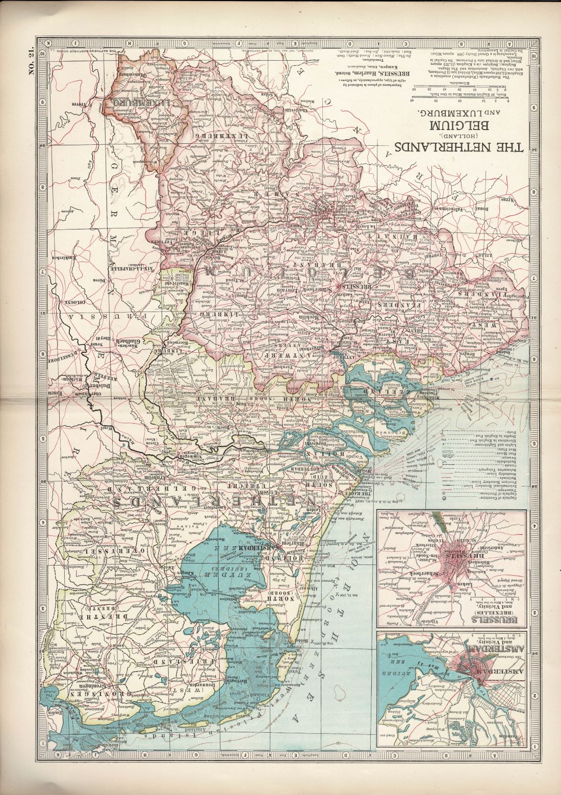 Netherlands (Holland) Belgium & Luxemburg antique map 1903