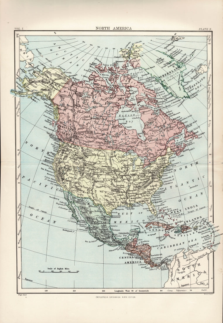 North America antique map 1889
