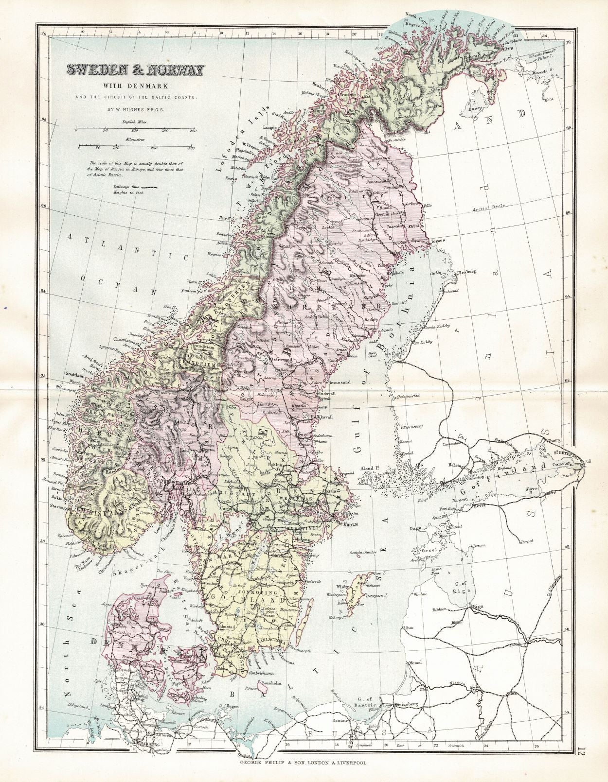 Norway and Sweden antique map, 1891