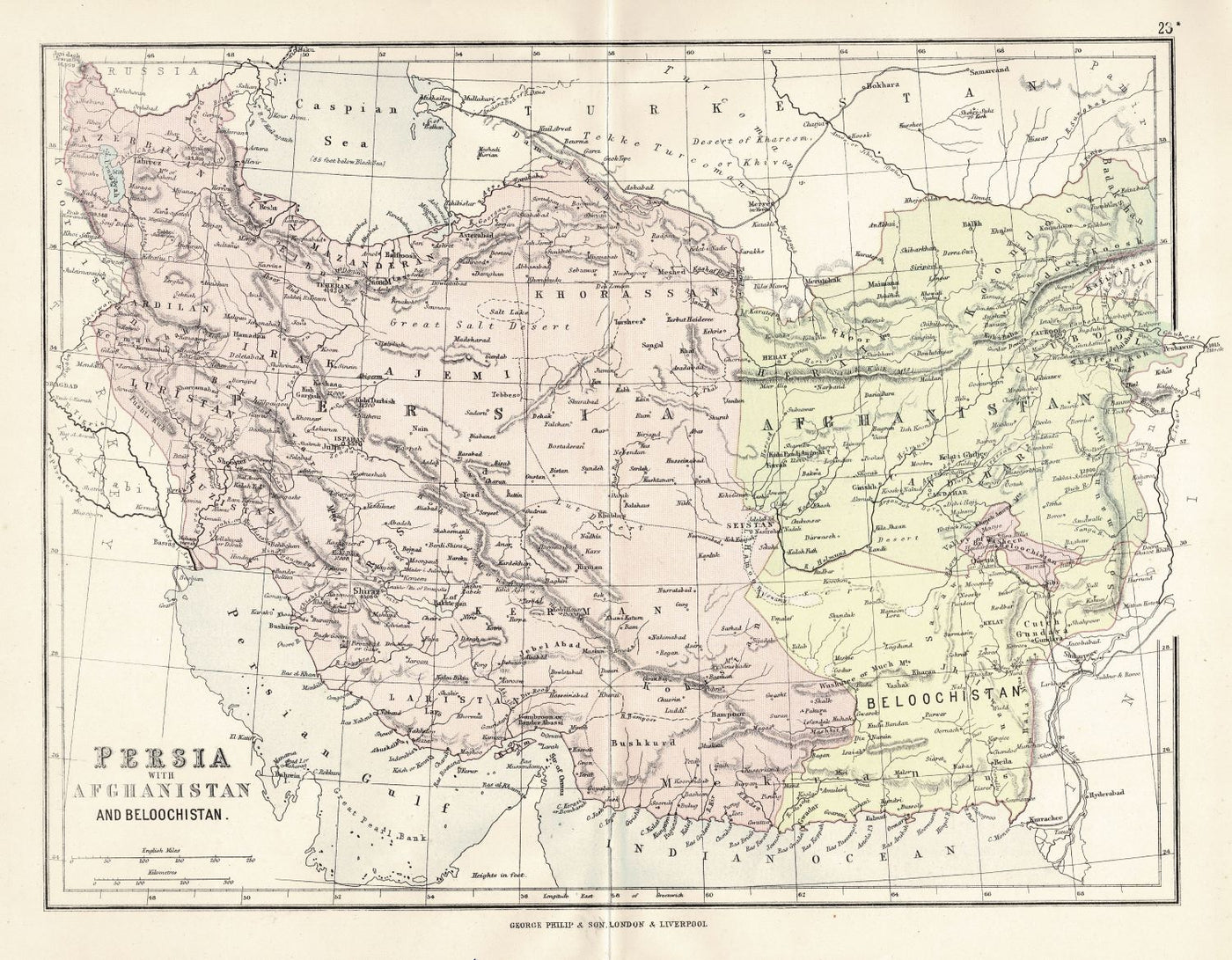 Persia with Afghanistan antique map 1891