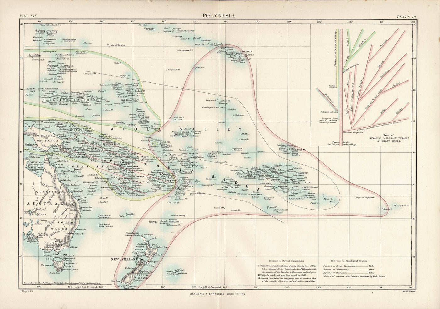 Polynesia Encyclopaedia Britannica antique map 1889