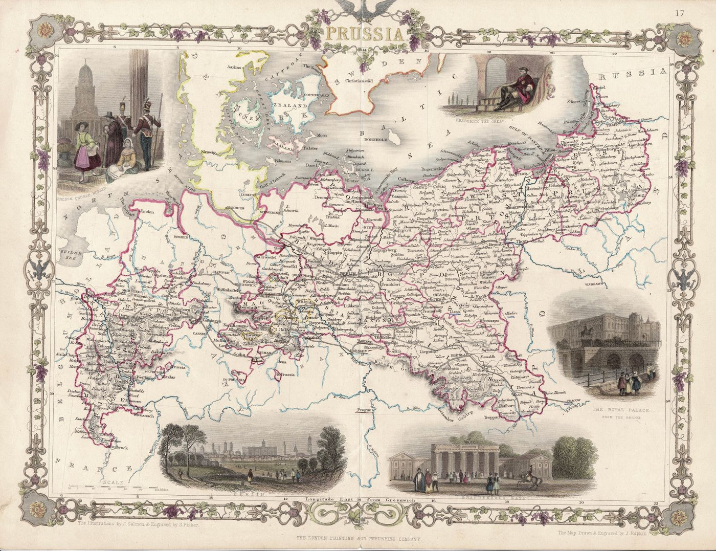 Prussia  guaranteed antique map published by John Tallis in 1851