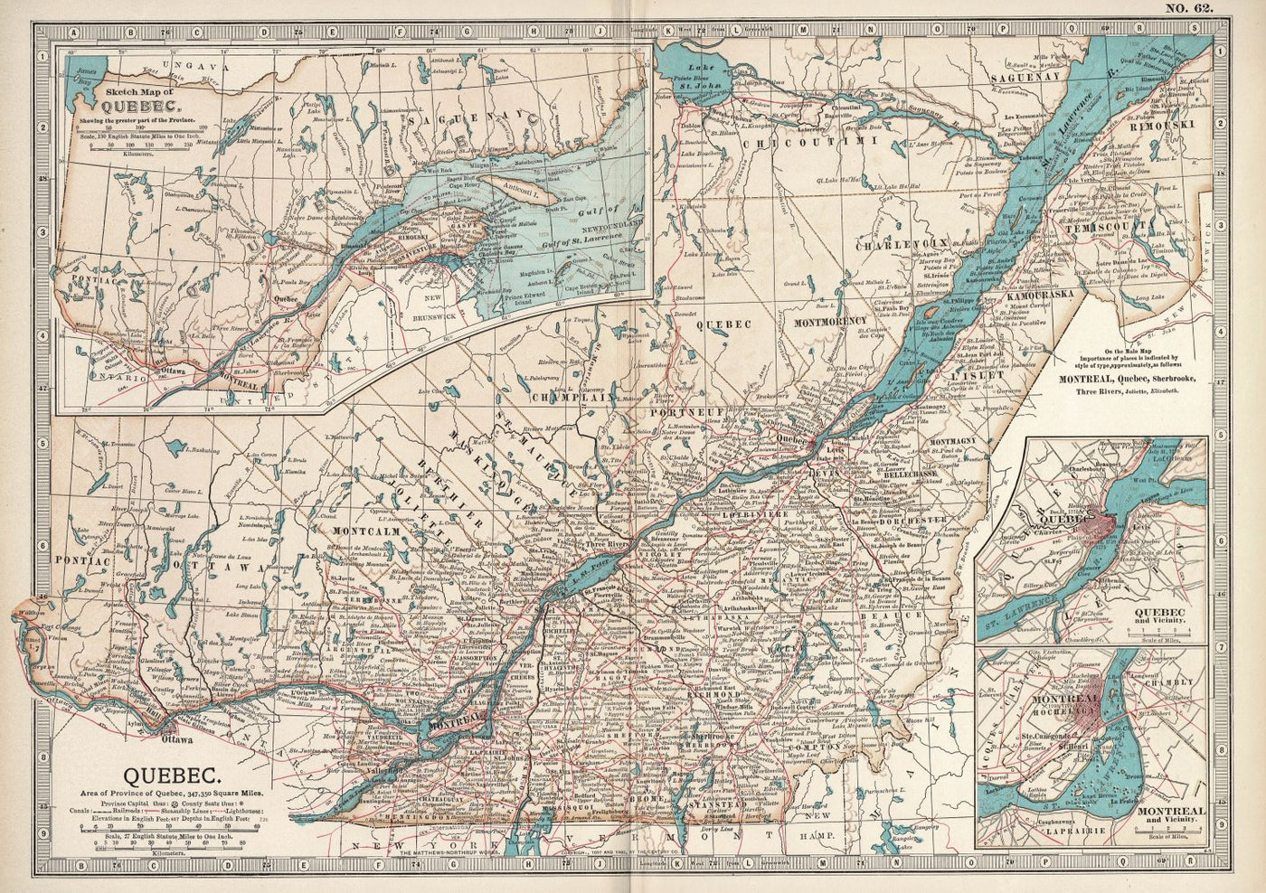 Quebec Canada antique map Encyclopaedia Britannica 1903