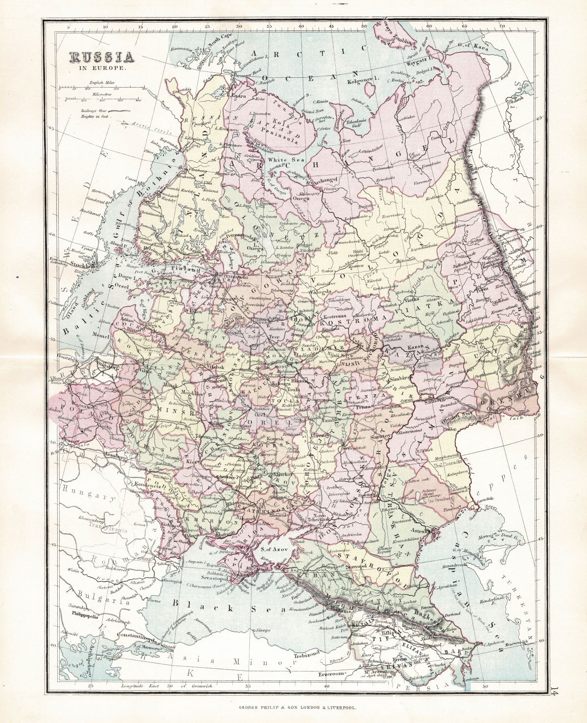 Russia in Europe antique map 1891