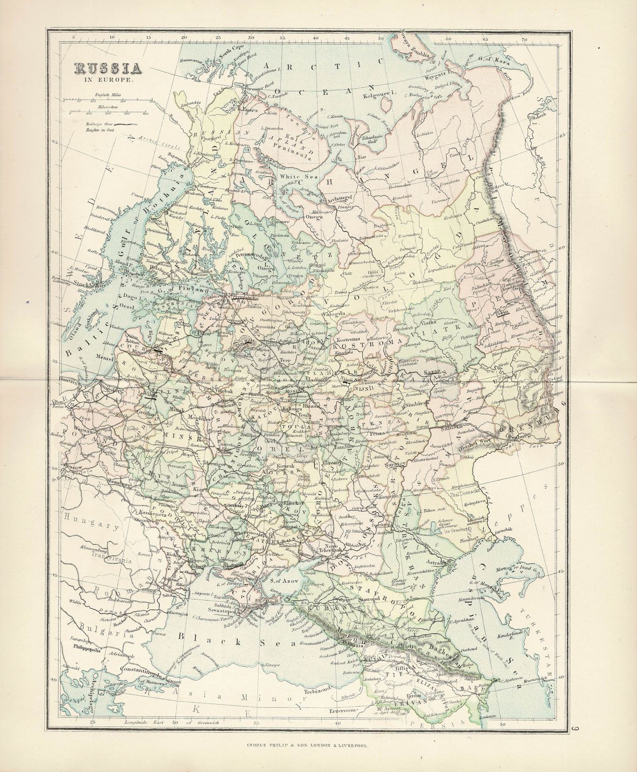 Russia in Europe, Antique Map, 1886