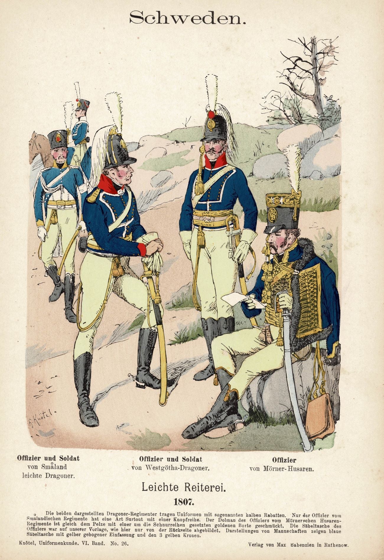 Swedish Light Cavalry Uniforms from 1807 by Richard Knötel, 1895
