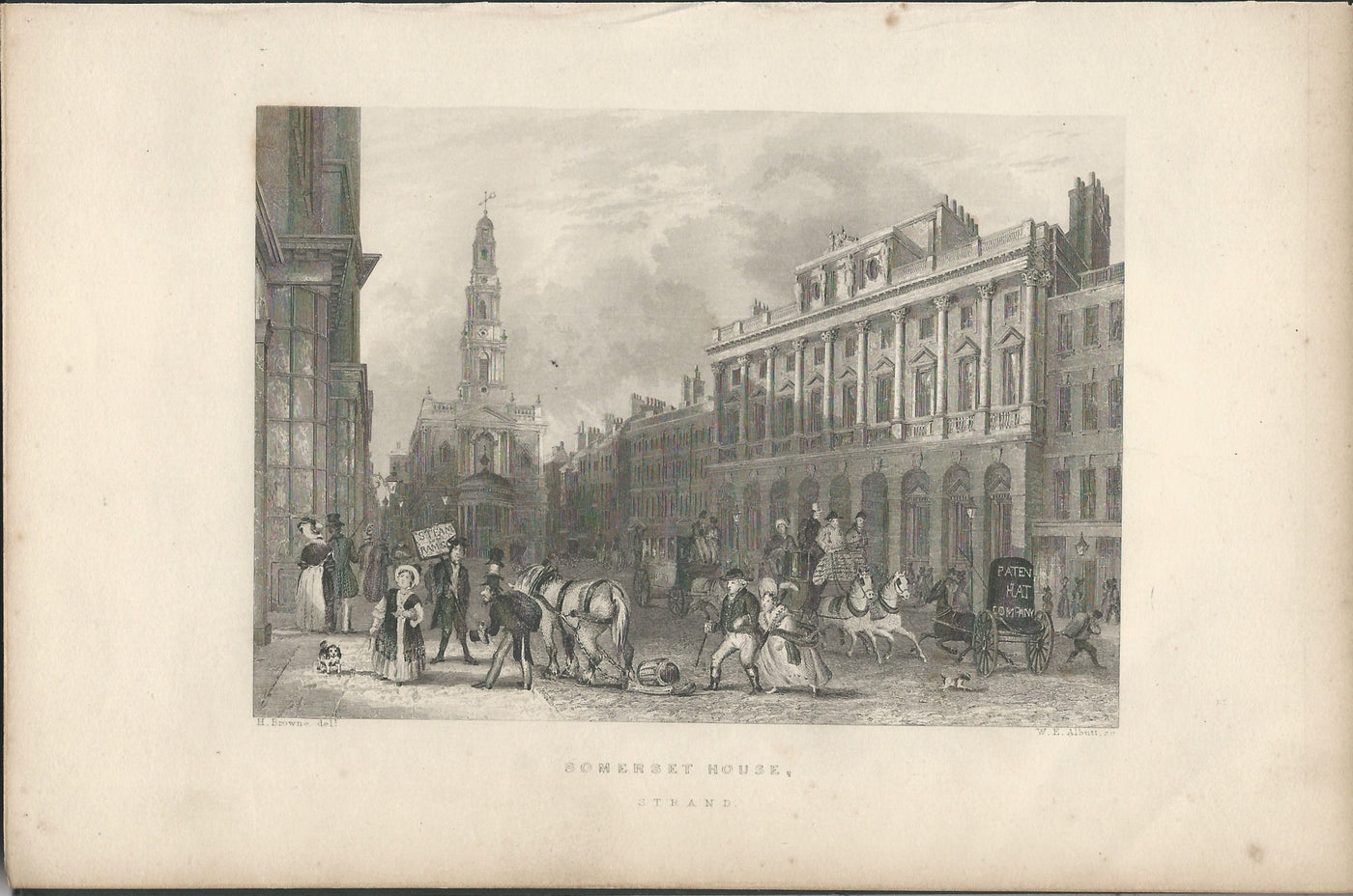 Somerset House Strand London antique print 1838
