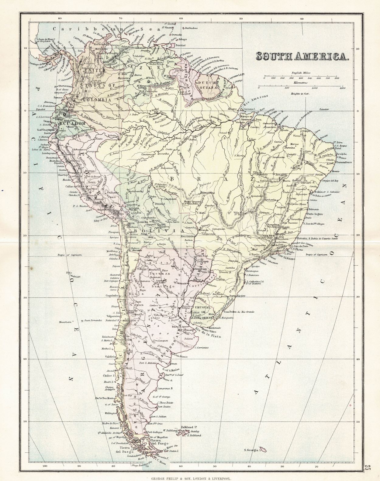 South America antique map 1891