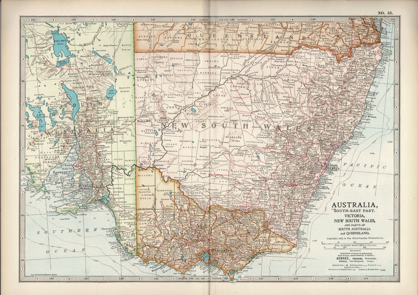 Australia South East antique map Encyclopaedia Britannica 1903