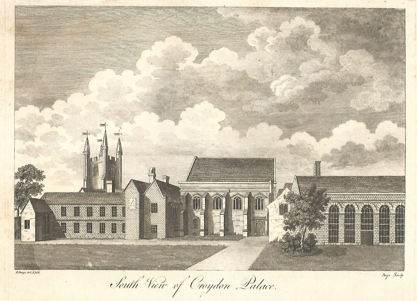 Croydon Palace south view antique print 1811
